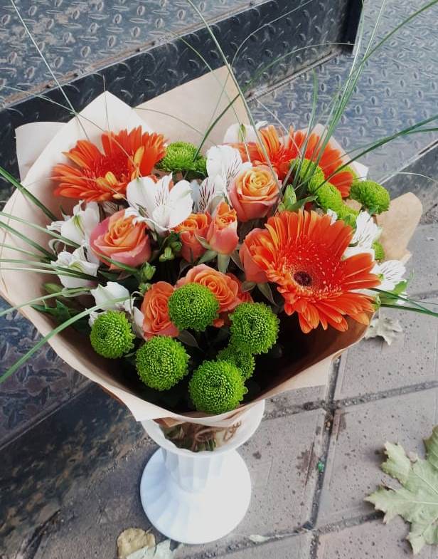 Букет цветов из: Герберы, Хризантемы, Альстромерии и Розы в Жердевке