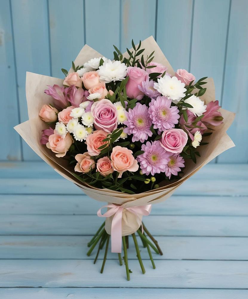Букет цветов из: Хризантемы, Розы и Альстромерии в Жердевке