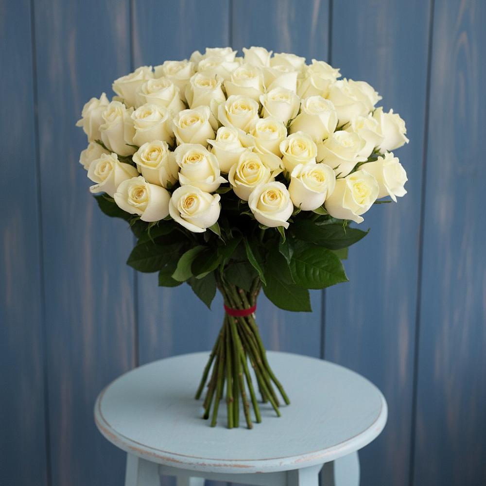 Букет 51 Белая роза Эдлесс Лав в Жердевке