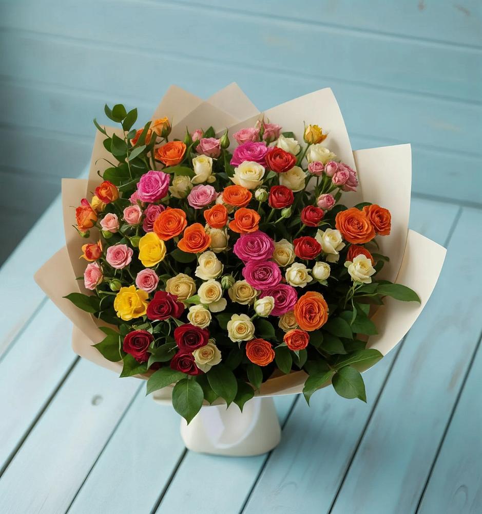 Букет Микс из разноцветных кустовых роз в Жердевке