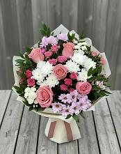 Букет цветов из:  Альстромерии, Гвоздики, Розы и Хризантемы в Жердевке