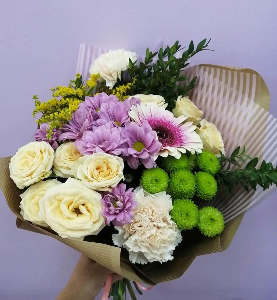 Букет цветов из: Хризантемы, Розы, Гвоздики и Герберы в Жердевке