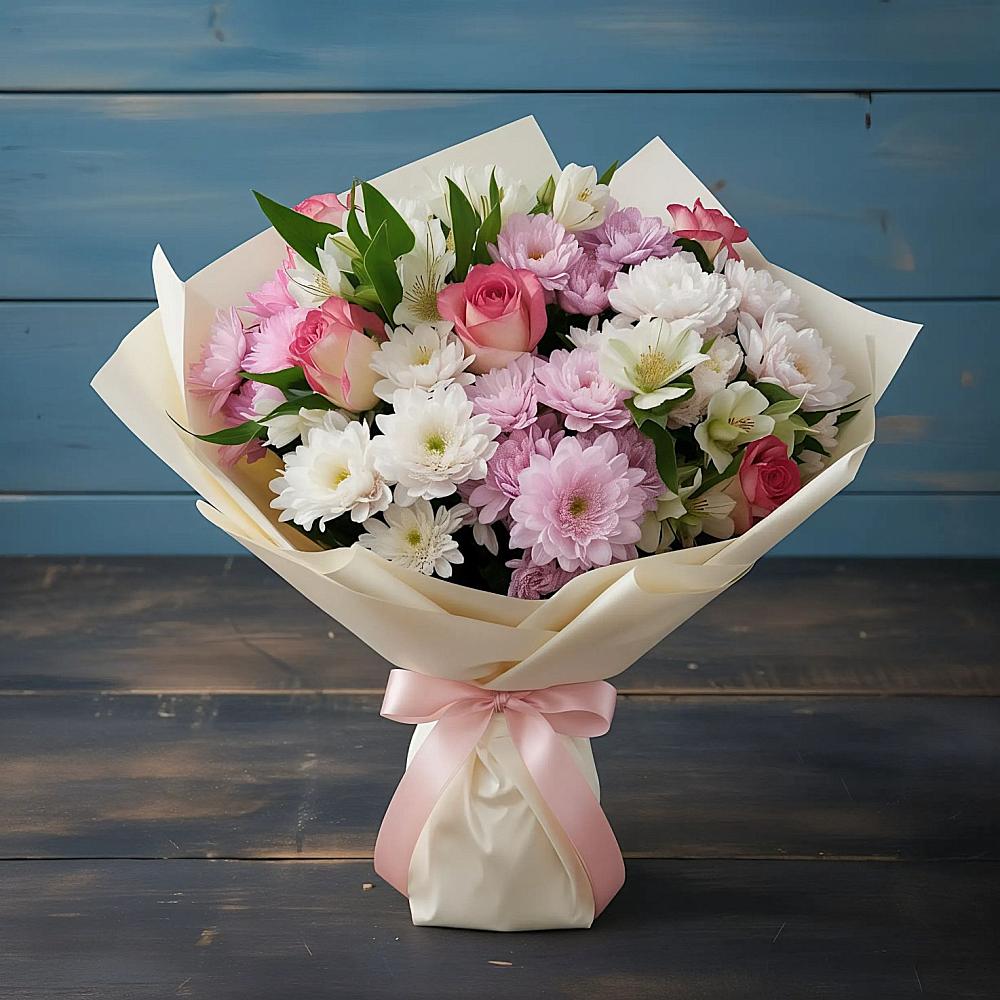 Букет цветов из: Хризантемы, Альстромерии и Розы в Жердевке